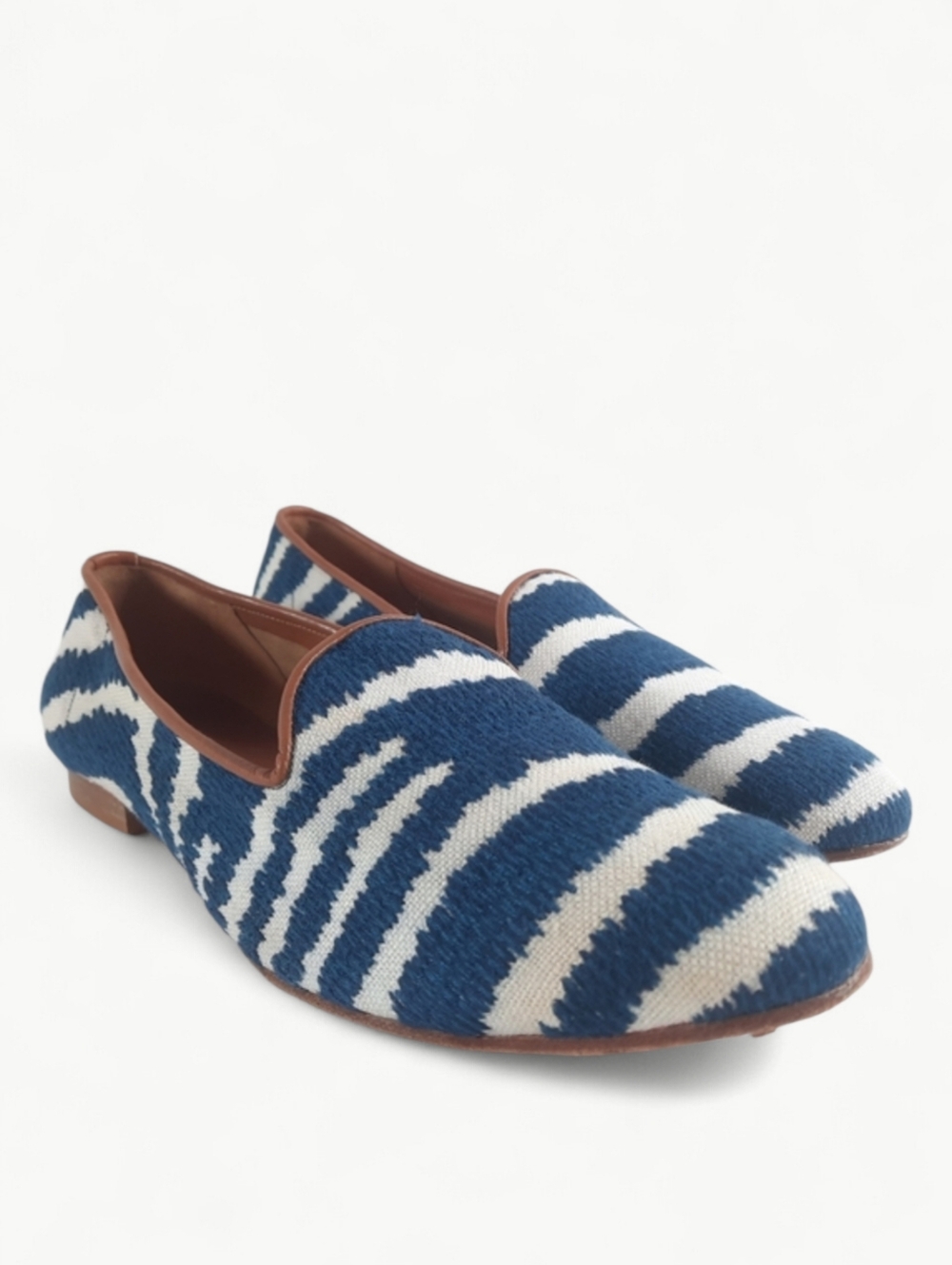 RAMON TENZA Le Zebre Linen Cotton Nappa Leather Zebra Flat Loafer Spain 10.5